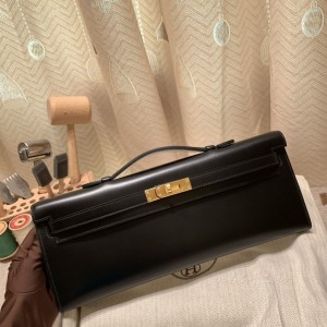 hermes kelly cut 31cm 凯莉手包晚妆包 box皮 89黑色 金扣(爱马仕凯莉包哪个颜色最经典) 价格