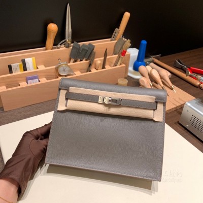hermes kelly Danse 跳舞包 <strong>Evercolor</strong>皮 8F锡器灰 银扣