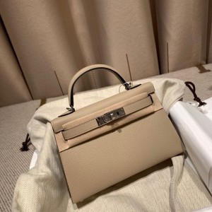 hermes mini kelly 19cm 二代 epsom皮 81斑鸠灰 银扣