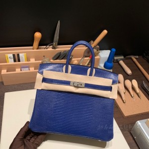 hermes birkin 25cm 铂金包 lizard蜥蜴皮 73宝石蓝 银扣(hermes铂金包价格)