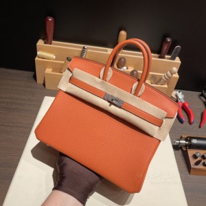 hermes birkin 25cm 铂金包 togo皮 R1 泥土橘 银扣