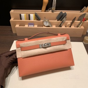 hermes mini kelly Pochette 21cm 一代 epsom皮 玫瑰茶粉 银扣(hermes粉色) 官网