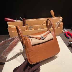 hermes Lindy mini 琳迪 TC Clemence皮 37金棕 银扣(爱马仕迷你琳迪包价格)