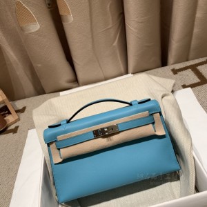 hermes mini kelly Pochette 21cm 一代 swift皮 p3北方蓝 银扣 价格