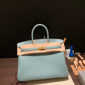 hermes birkin 35cm 铂金包 togo皮 天青蓝 金扣(hermes铂金包都有什么尺寸)