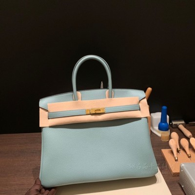 hermes birkin 35cm 铂金包 <strong>togo</strong>皮 天青蓝 金扣(hermes铂金包都有什么尺寸)