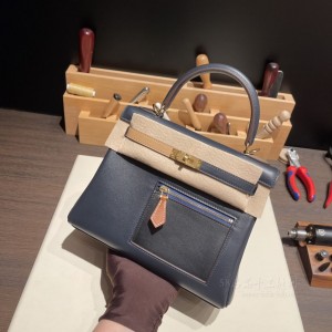 hermes kelly Colormatic 25cm swift皮 限定六拼色 2Z午夜蓝 金扣(爱马仕午夜蓝图片) 高仿