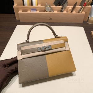 hermes mini kelly 19cm 二代 epsom皮 18大象灰 S2 2S芝麻色内拼 2Z午夜蓝(爱马仕kelly28大象灰银扣)