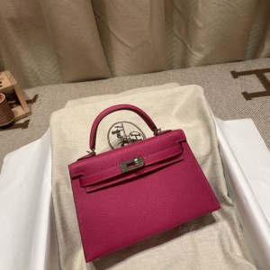 hermes mini kelly 19cm 二代 epsom皮 L3玫瑰紫 银扣(hermes verrou mini)