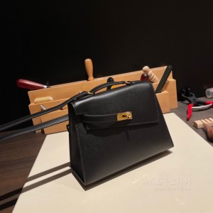 hermes kelly desordre 双面凯莉 epsom皮 89黑色 金扣 官网