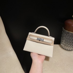 hermes mini kelly 19cm 二代 epsom皮 10奶昔白 银扣(爱马仕kelly25奶昔白官方价格)