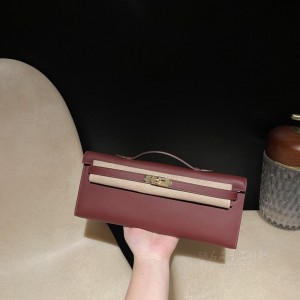 hermes kelly cut 31cm 凯莉手包晚妆包 swift皮 55爱马仕红 金扣 官网