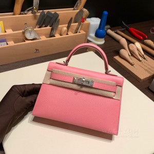 hermes mini kelly 19cm 二代 epsom皮 1Q奶昔粉 银扣(爱马仕kelly25奶昔白官方价格)