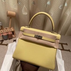 hermes kelly 25cm 凯莉包 swift皮 1Z小鸡黄 银扣