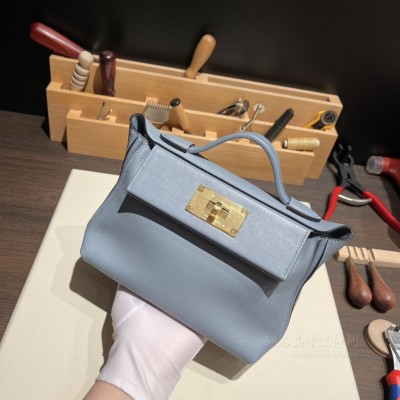 hermes kelly 2424 mini <strong>Evercolor</strong>皮拼swift皮 J7亚麻蓝复出J7亚麻蓝金扣