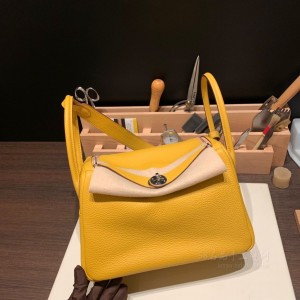 hermes Lindy 26cm 琳迪 TC Clemence皮 9D琥珀黄 银扣(爱马仕女包lindy琳迪)