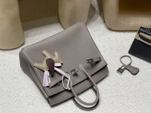 hermes birkin 25cm 铂金包 togo皮 M8沥青灰 银扣(hermes铂金包价格)