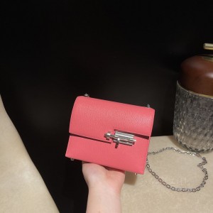 hermes verrou mini 17cm 插销手枪包 山羊皮Chevre 8W唇膏粉 银扣(hermes pop mini)