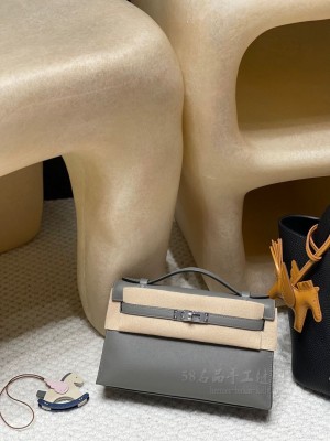 hermes mini kelly Pochette 21cm 一代 swift皮 0L积雨云灰 银扣(hermes leather) 官网