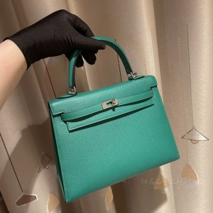 hermes kelly 25cm 凯莉包 epsom皮 U4丝绒绿 银扣