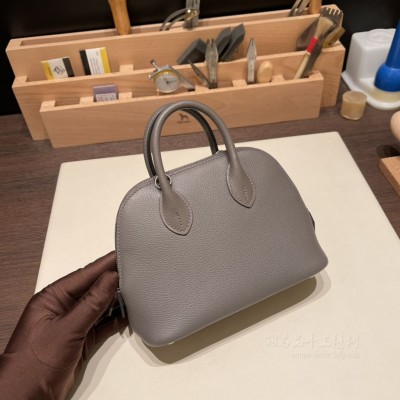 hermes bolide mini 18cm 保龄球 <strong>Evercolor</strong>皮 8F锡器灰 银扣(hermes保龄球包)