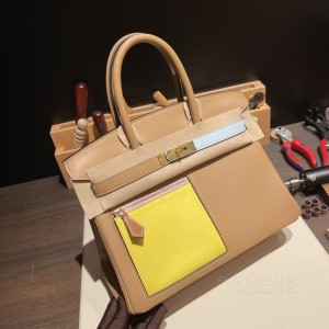 hermes birkin Colormatic 30cm swift皮 限定六拼色 0M玛萨拉茶色 金扣(hermesparismadeinfrance)