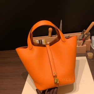 hermes picotin Lock 22cm 菜篮子 93橙色 金扣(hermes菜篮子要配货吗)