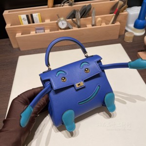 hermes kelly doll 千禧娃娃包 swift皮 7T电光蓝7F孔雀蓝 金扣(爱马仕千禧娃娃价格)