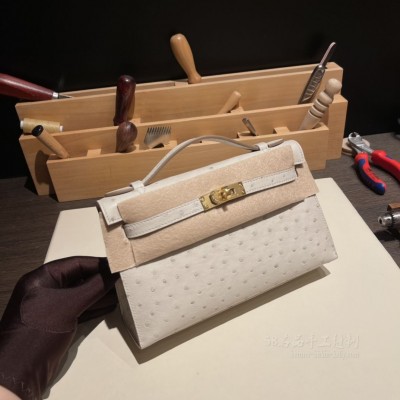 hermes mini kelly Pochette 21cm 一代 南非KK鸵鸟皮ostrich 8L冰川白 金扣(爱马仕鸵鸟皮kelly25包包什么价) 尺寸