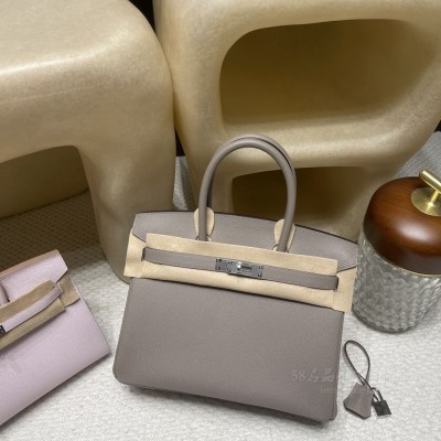 hermes birkin 30cm 铂金包 epsom皮 M8沥青灰 银扣(爱马仕铂金包金扣好还是银扣好)