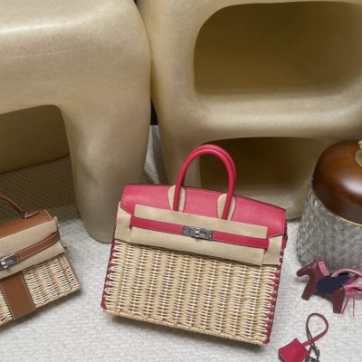 hermes birkin Picnic 25cm <strong>Swift</strong>皮编藤条 野餐包90覆盆子 银扣(爱马仕编藤包)