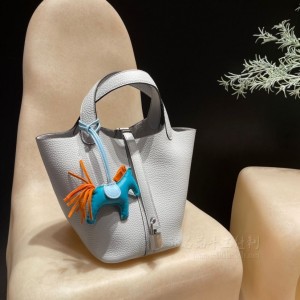 hermes picotin Lock 18cm 菜篮子 TC Clemence皮 08 圣杯蓝银扣(hermes菜篮子刻字部位)