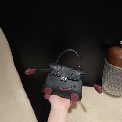 hermes kelly doll 千禧娃娃包 <strong>Swift</strong>皮 89黑色拼 57波尔多酒红 银扣(爱马仕凯莉娃娃包)