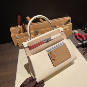 hermes kelly Colormatic 25cm swift皮 限定六拼色 Natai2奶油白 银扣(hermes kelly dance) 尺寸