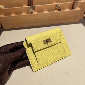 hermes kelly pocket 凯莉卡包 epsom皮 9R柠檬黄 金扣(hermes凯莉包mini) 尺寸