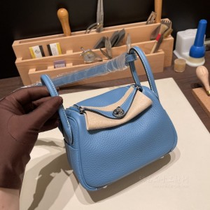 hermes Lindy mini 琳迪 TC Clemence皮 75牛仔蓝 银扣(爱马仕琳迪26上身图)