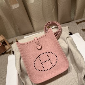 hermes Evelyne mini 16cm 伊芙琳TC Clemence皮 3Q粉 金扣(爱马仕伊芙琳 公价)