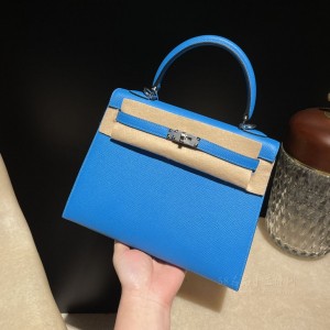 hermes kelly 25cm 凯莉包 epsom皮 0F弗里达蓝 银扣(爱马仕凯莉包有几种皮质)