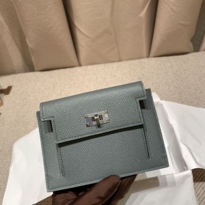 hermes kelly pocket 凯莉卡包 epsom皮 63杏绿 银扣 价格