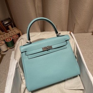 hermes kelly 25cm 凯莉包 swift皮 3P马卡龙蓝 银扣(爱马仕凯莉包内部细节)