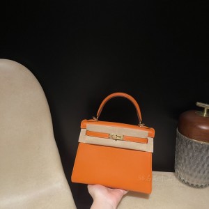 hermes kelly 25cm 凯莉包 swift皮 93橙色 金扣(爱马仕凯莉包有哪些颜色)