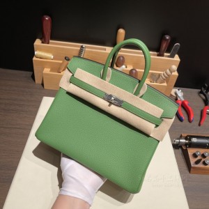 hermes birkin 25cm 铂金包 togo皮 草坪绿Pelouse6G 银扣(hermes铂金包多少钱)