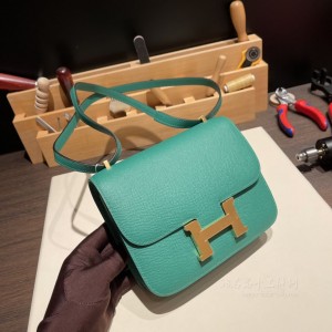 hermes Constance 19cm 康康 空姐包 epsom皮 U4丝绒绿 金扣(爱马仕康康包是什么意思)