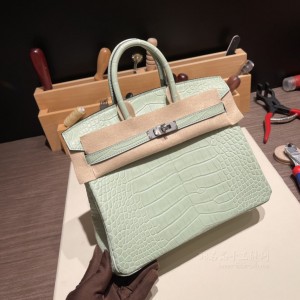 hermes birkin 25cm 铂金包 Alligator美洲鳄鱼皮 6u薄荷绿 银扣(爱马仕birkin30鳄鱼皮黑金)