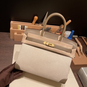 hermes birkin 30cm 铂金包 swift皮拼帆布 18大象灰 金扣(hermes铂金包包)