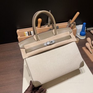 hermes birkin 30cm 铂金包 swift皮拼帆布 18大象灰 银扣(hermes铂金包价格)