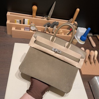 hermes birkin 25cm 铂金包 Grizzly麂皮拼<strong>Swift</strong>皮 18大象灰(爱马仕铂金包box皮)