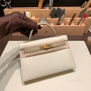 hermes mini kelly 19cm 二代 epsom皮 10奶昔白拼S2风衣灰 金扣(hermes mini kelly二代价格)