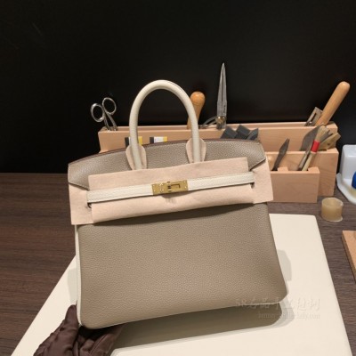 hermes birkin 25cm 铂金包 <strong>togo</strong>皮 18大象灰拼10奶昔白 金扣(爱马仕bk25大象灰)
