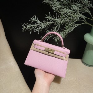 hermes mini kelly 19cm 二代 epsom皮 X9锦葵紫 金扣(hermes小牛皮手提铂金包)